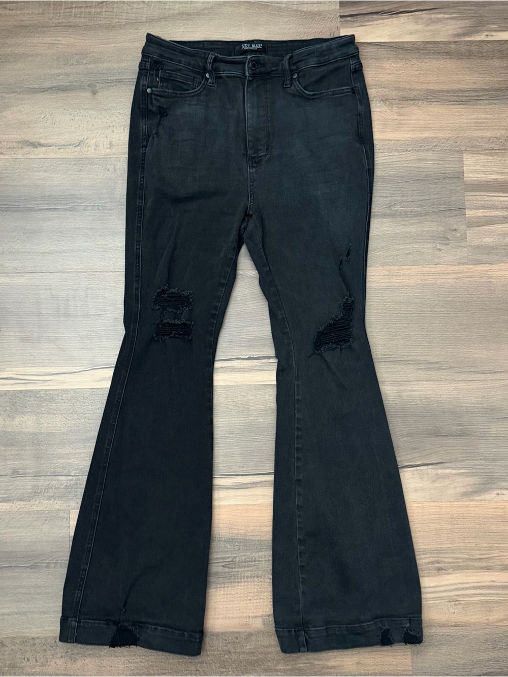 Judy Blue Black High Waist Tummy Control Destroy Flare Denim Jeans Size 15/32